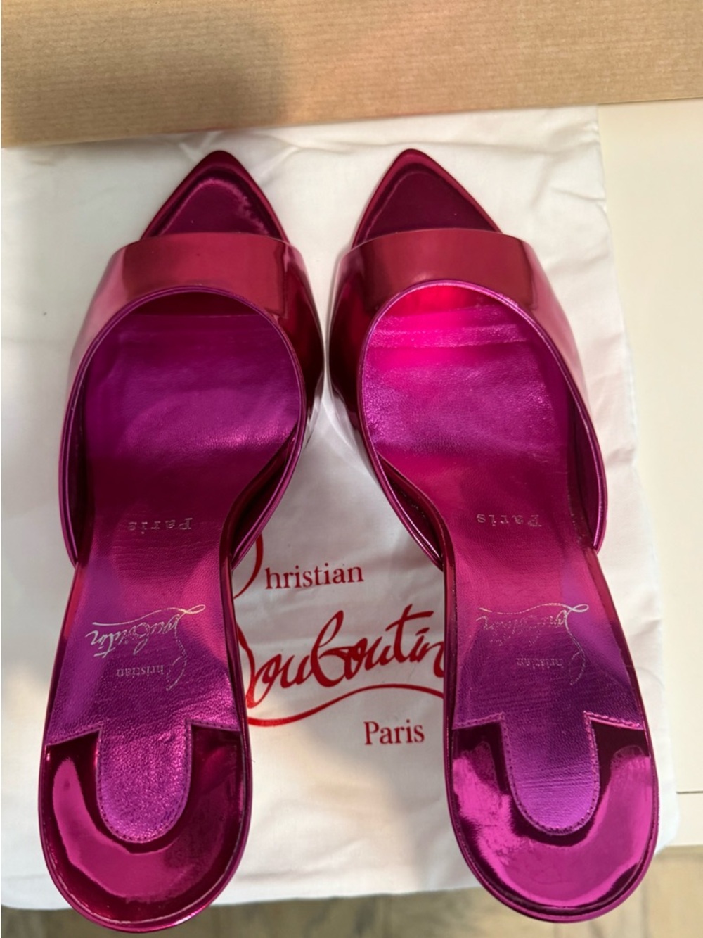 Christian Louboutin Pink Metallic Mule Heels Red Sole Size 39.5 - Picture 2 of 5